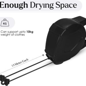 30M Retractable Washing Line - Black